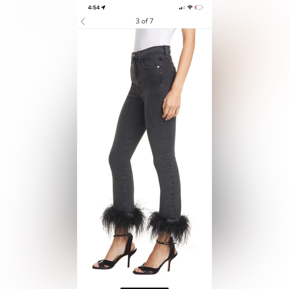 Veronica Beard Jean accented with feathers